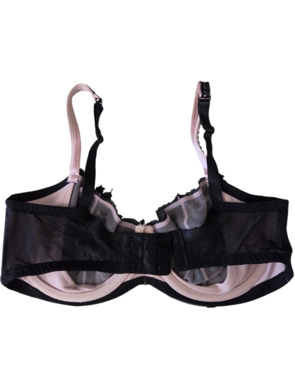 cacique unlined underwire bra sheer black lace blush pink mesh cups 38DD - Picture 2 of 4